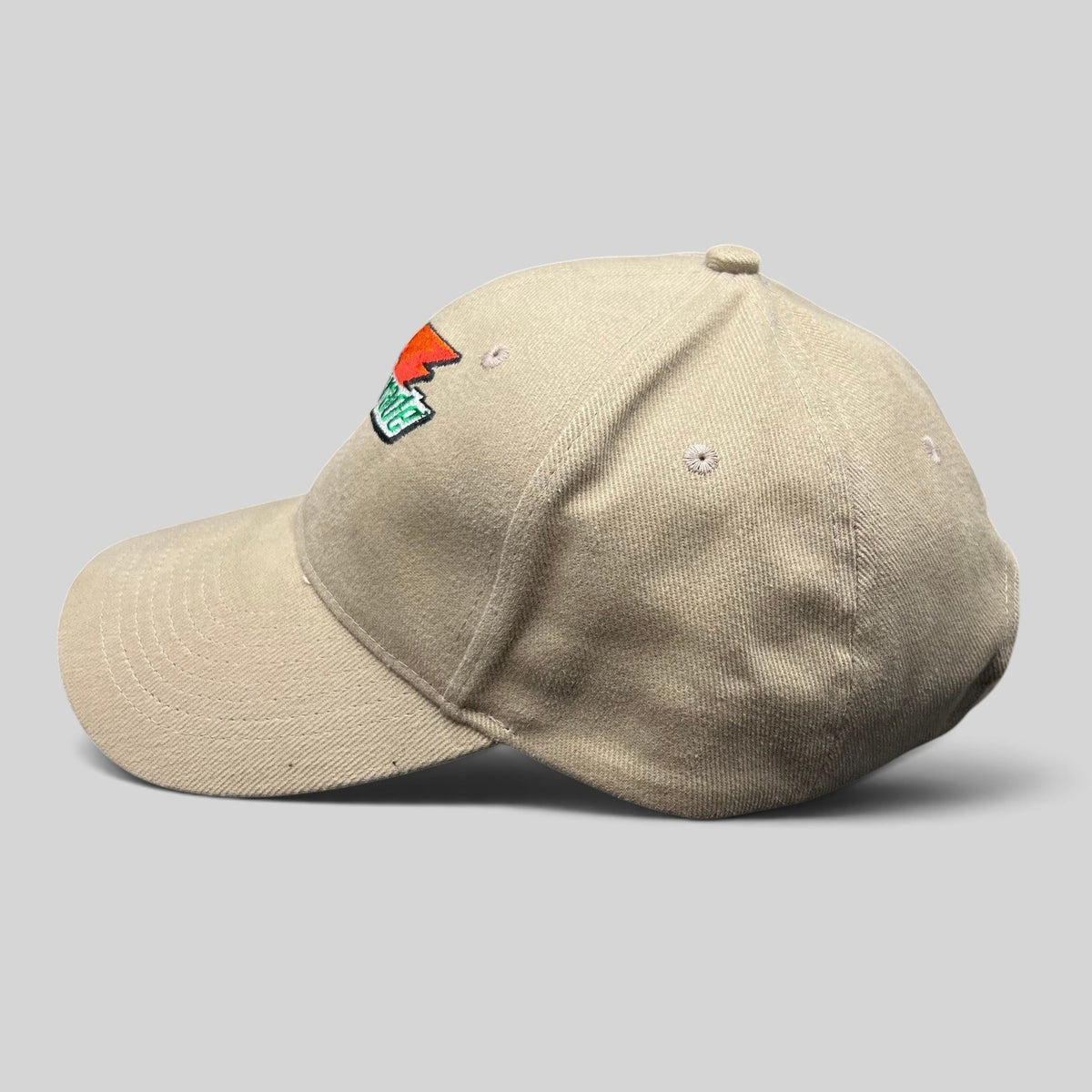 Raree Finds vintage beige cotton strapback hat with embroidered Gatorade lightning bolt logo and curved brim