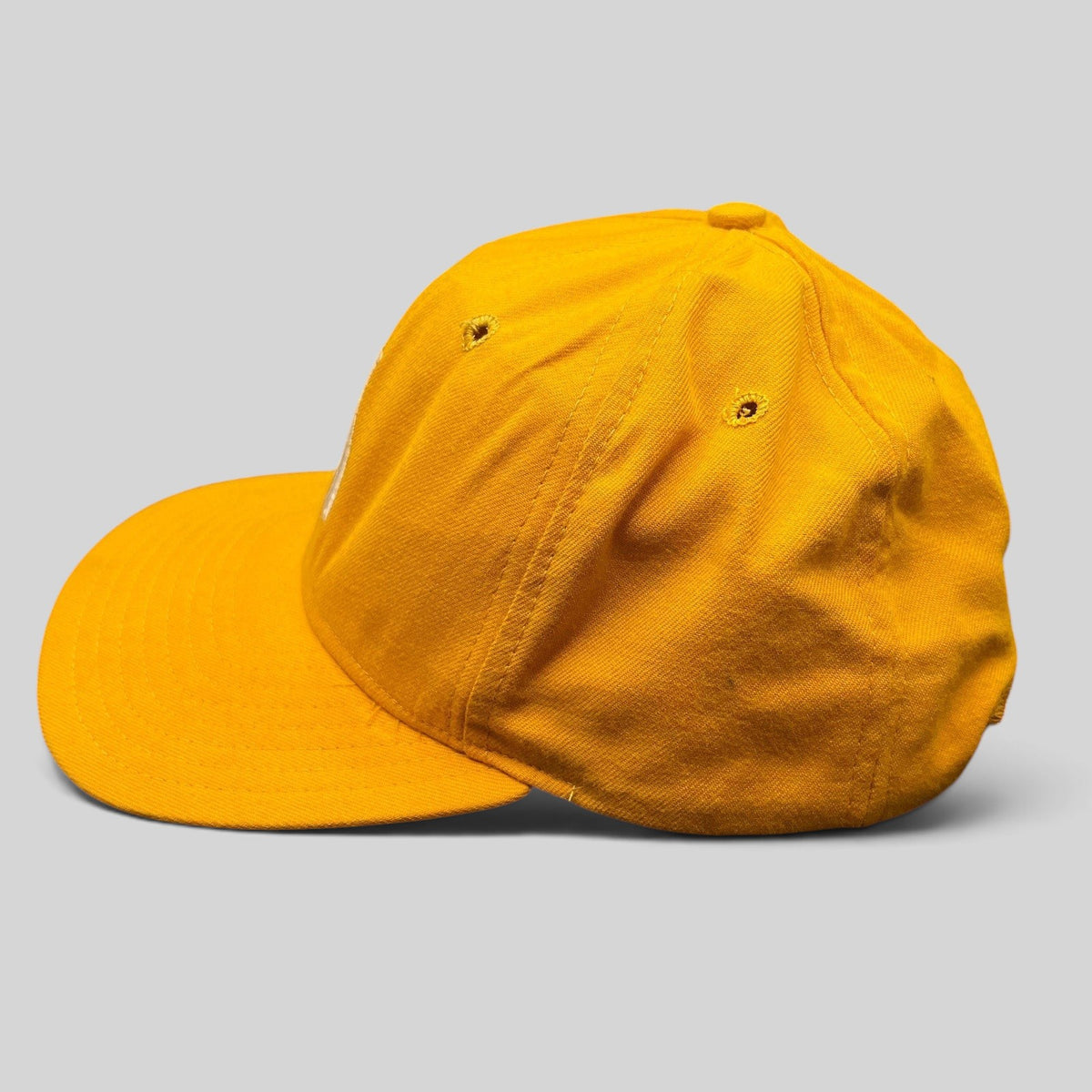 Raree Finds vintage New Era Pro Model gold snapback hat with structured crown and Dupont visor construction