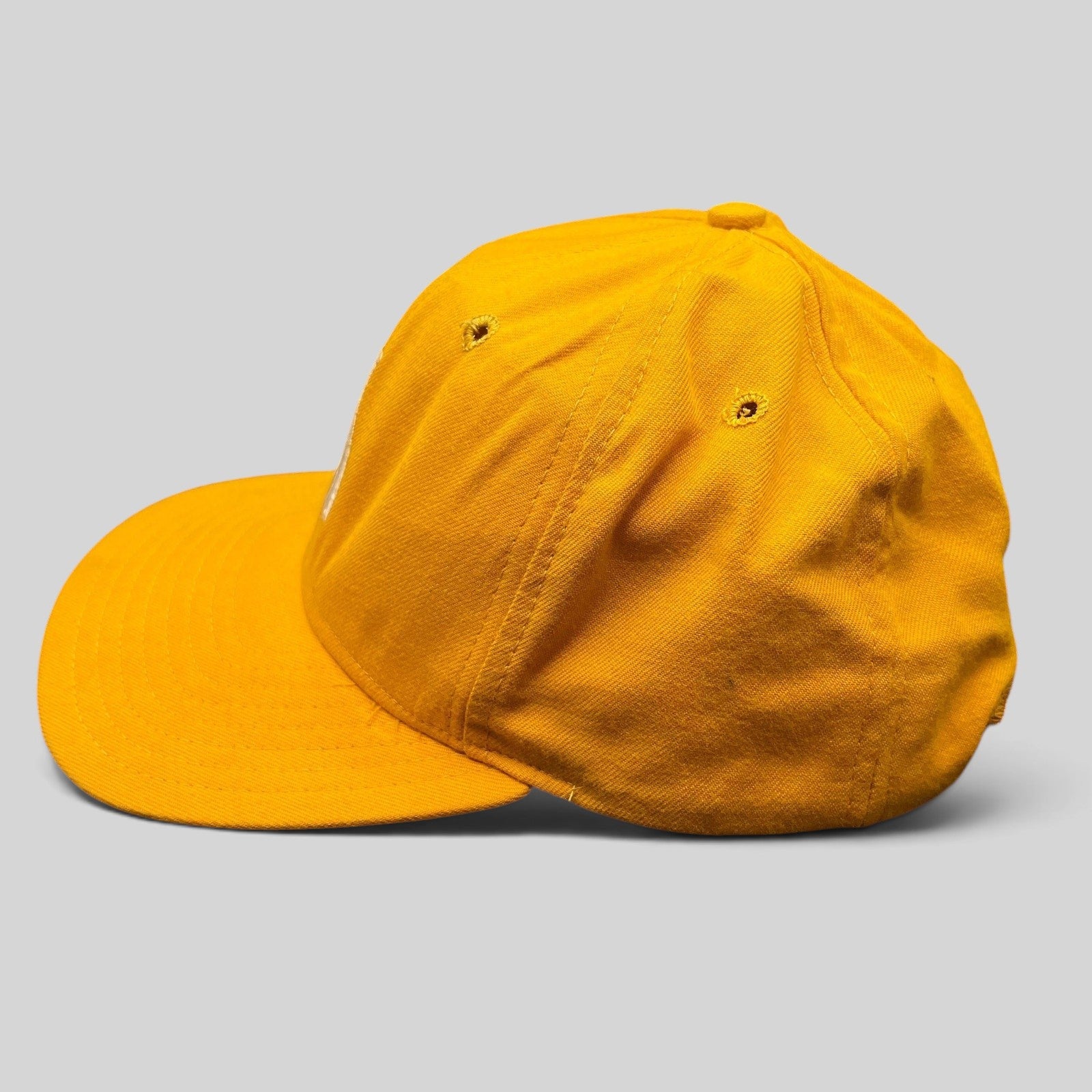 Raree Finds vintage New Era Pro Model gold snapback hat with structured crown and Dupont visor construction