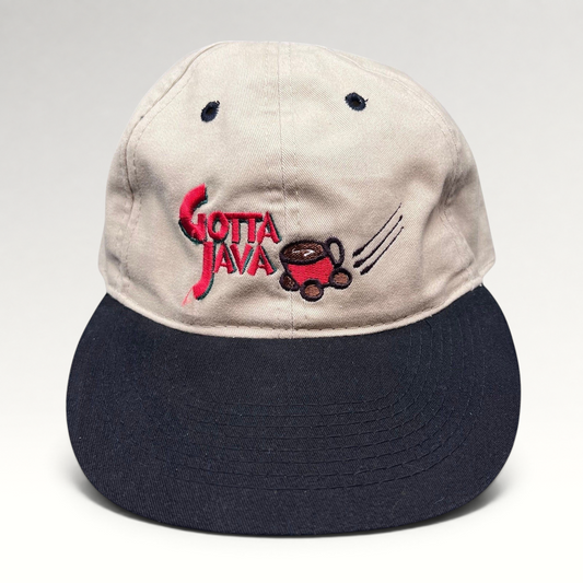 Raree Finds vintage OTTO Cap featuring a tan crown, black brim, and embroidered Gotta Java coffee shop logo.
