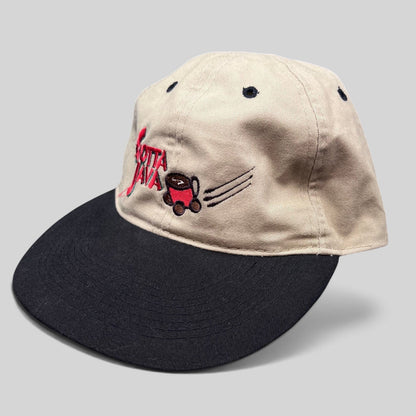 Raree Finds vintage Gotta Java coffee shop strapback hat with a tan crown, black brim, and embroidered logo.