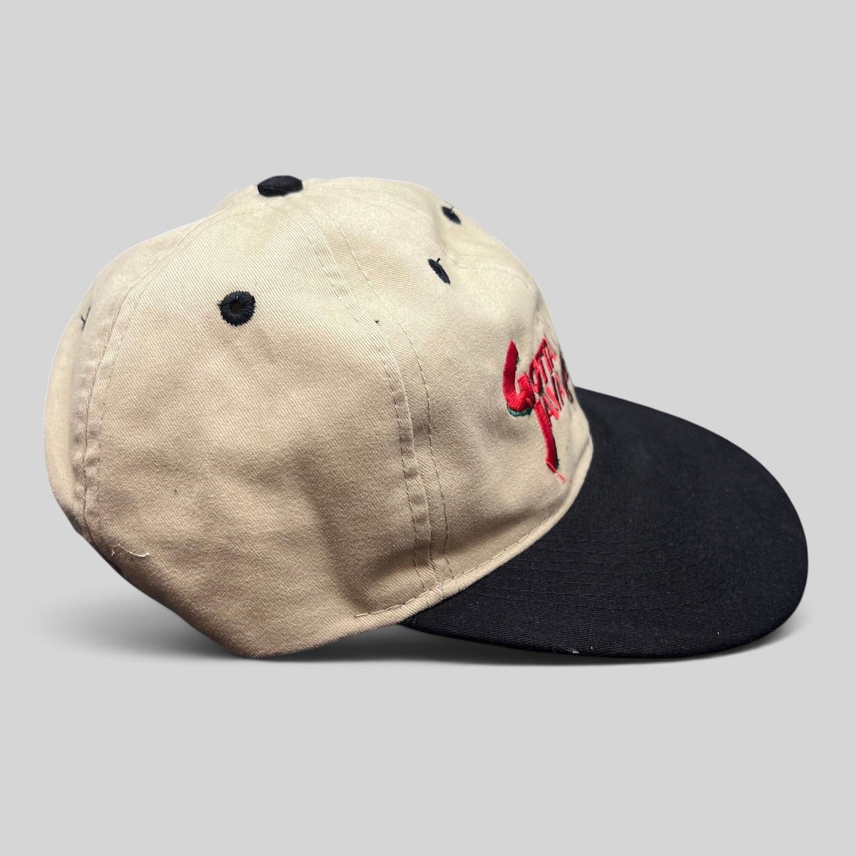 Raree Finds vintage OTTO Cap featuring a tan crown, black brim, and embroidered Gotta Java coffee shop logo.