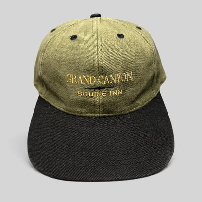 Raree Finds vintage olive green and black cotton strapback hat with Grand Canyon Squire Inn embroidered front text