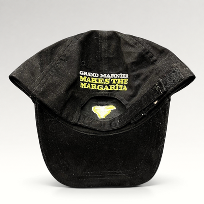 Raree Finds vintage black cotton strapback hat with Grand Marnier Makes the Margarita embroidery on the back