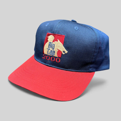 Raree Finds vintage 2000 Big Cap horse racing snapback hat in navy blue and red with embroidered jockey graphic