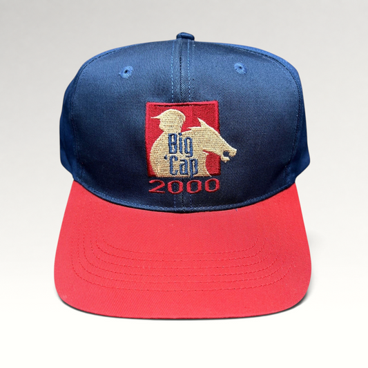 Raree Finds vintage Big Cap 2000 navy and red snapback hat with embroidered horse racing jockey patch
