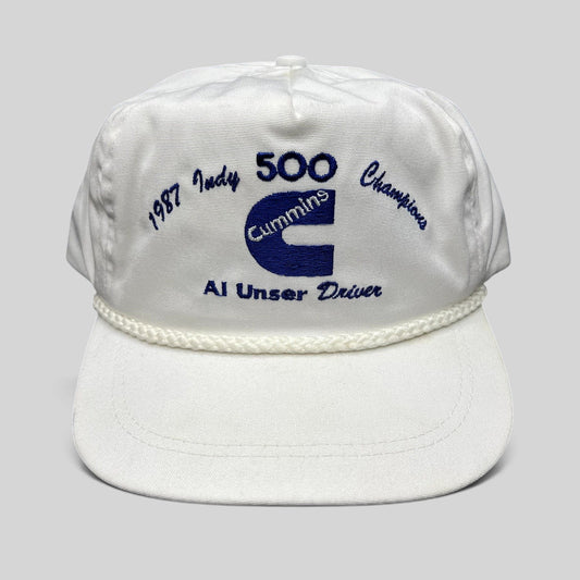 Raree Finds vintage 1987 Indy 500 Cummins Diesel white rope hat with blue embroidery and structured crown