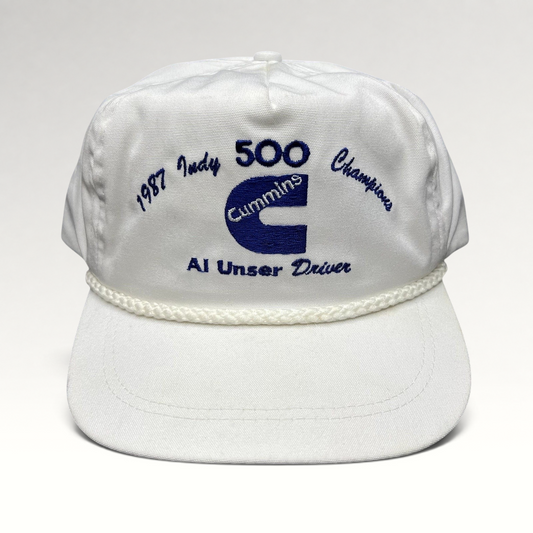 Raree Finds vintage 1987 Indy 500 Cummins Diesel white rope hat with blue embroidery and structured crown