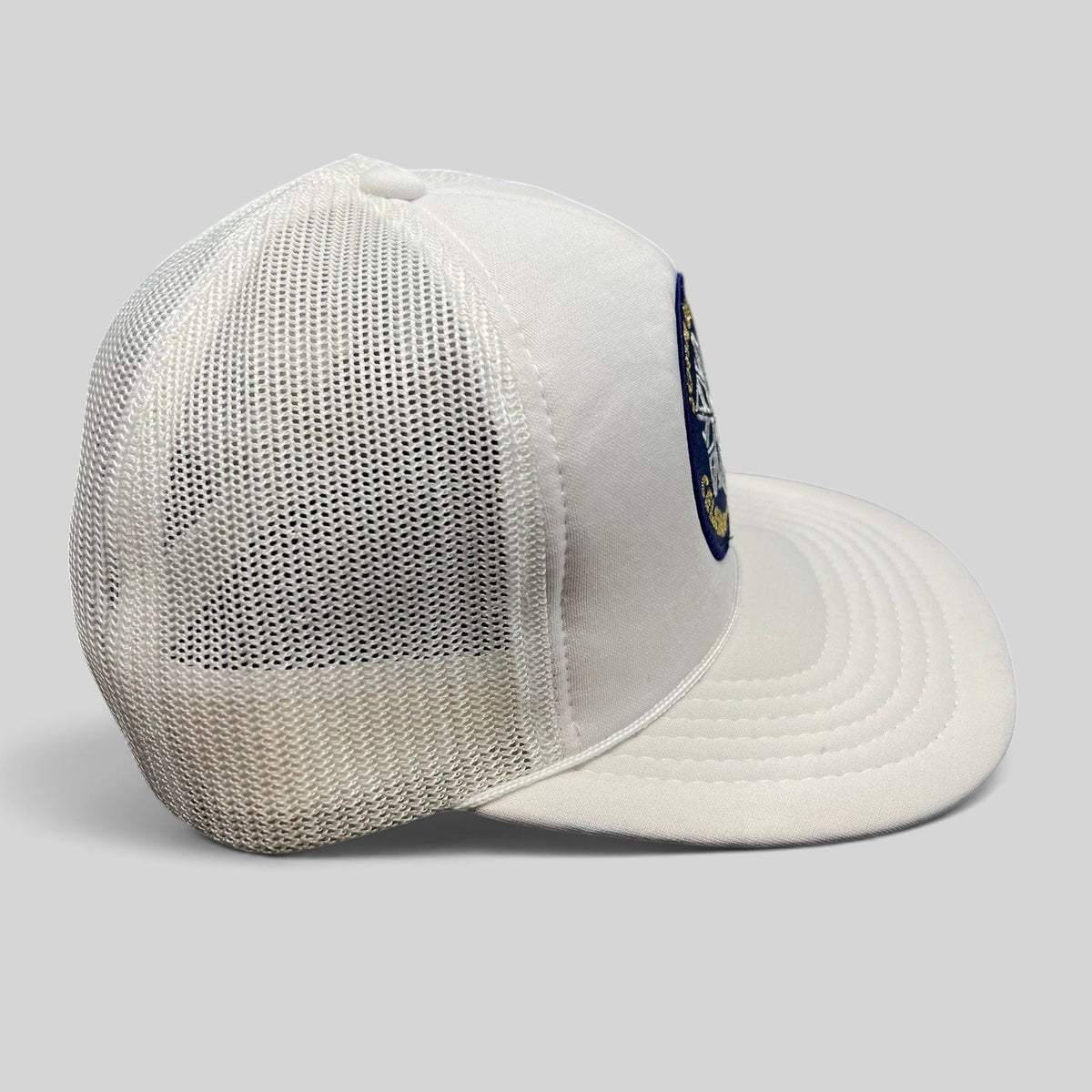 Raree Finds vintage 80s John Denver Celebrity Ski Race white trucker hat with mesh back and embroidered snowflake patch