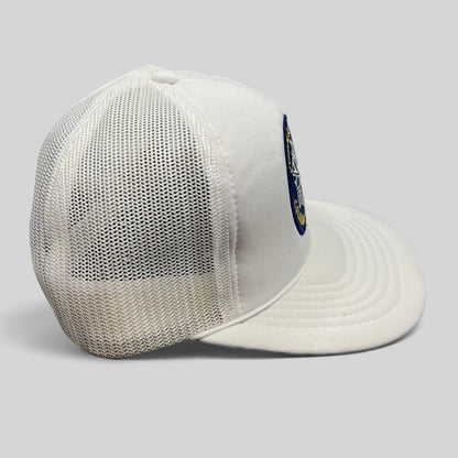 Raree Finds vintage 80s John Denver Celebrity Ski Race white trucker hat with mesh back and embroidered snowflake patch