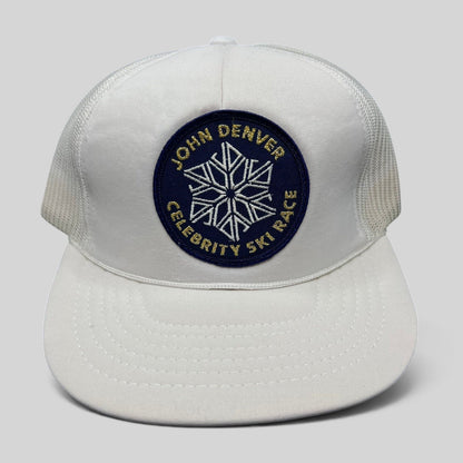 Raree Finds vintage 80s John Denver Celebrity Ski Race white foam trucker hat with embroidered snowflake patch