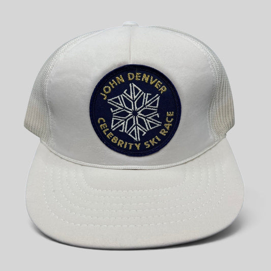 Raree Finds vintage 80s John Denver Celebrity Ski Race white foam trucker hat with embroidered snowflake patch
