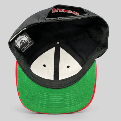 Raree Finds vintage 1992 Juice movie promo snapback hat with Paramount label, black crown, and green undervisor.