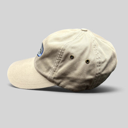 Raree Finds vintage khaki Richardson cotton strapback hat with Brunton logo embroidery and navy underbrim