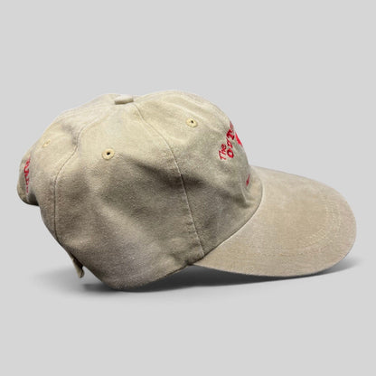 Raree Finds vintage khaki cotton twill strapback hat with red The Outfitters Snowmass Colorado fishing logo embroidery