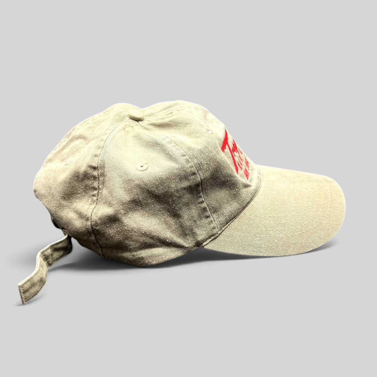 Raree Finds vintage khaki cotton strapback hat with red Tropicana Bar & Grill embroidery from San Jose del Cabo