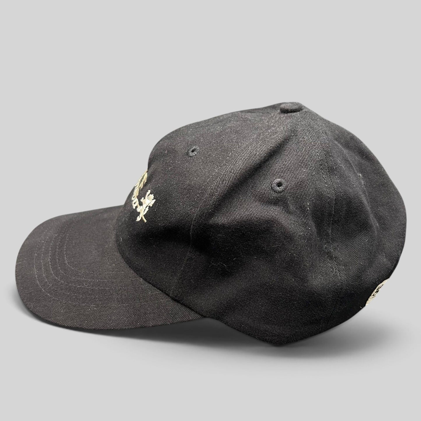 Raree Finds vintage black cotton strapback hat by Gear For Sports featuring embroidered Lake Geneva script logo