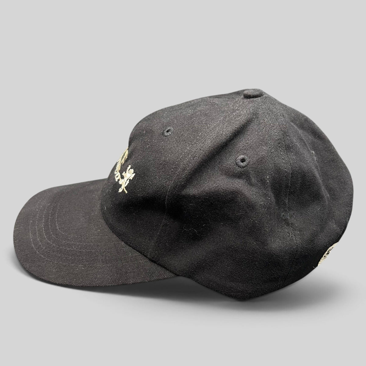 Raree Finds vintage black cotton strapback hat by Gear For Sports featuring embroidered Lake Geneva script logo