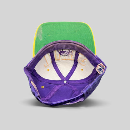 Raree Finds vintage 90s LA Lakers Starter snapback hat interior showing green underbrim and classic branding tag