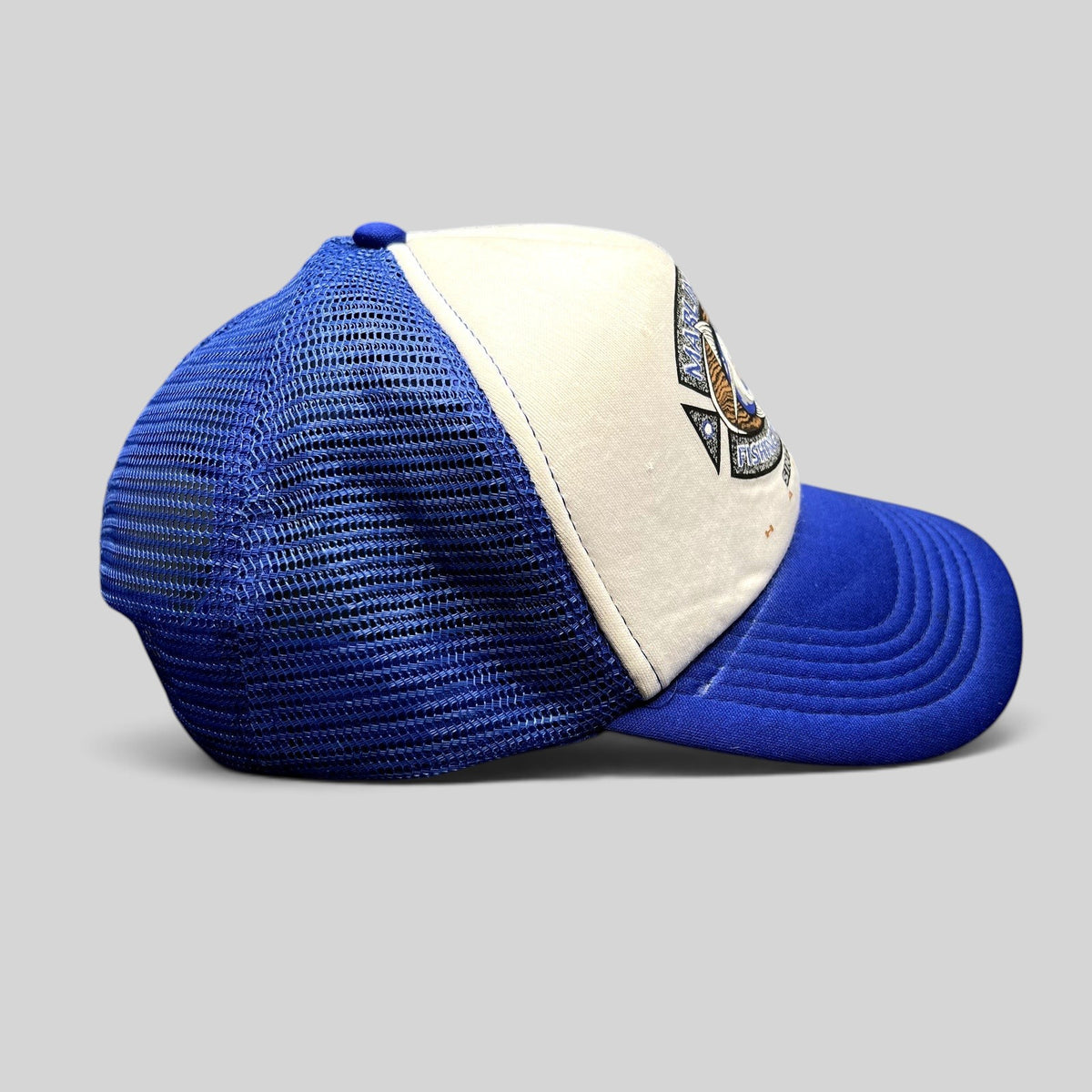 Raree Finds vintage Marlin Masters Hawaii fishing tournament trucker hat with blue mesh back and white foam front