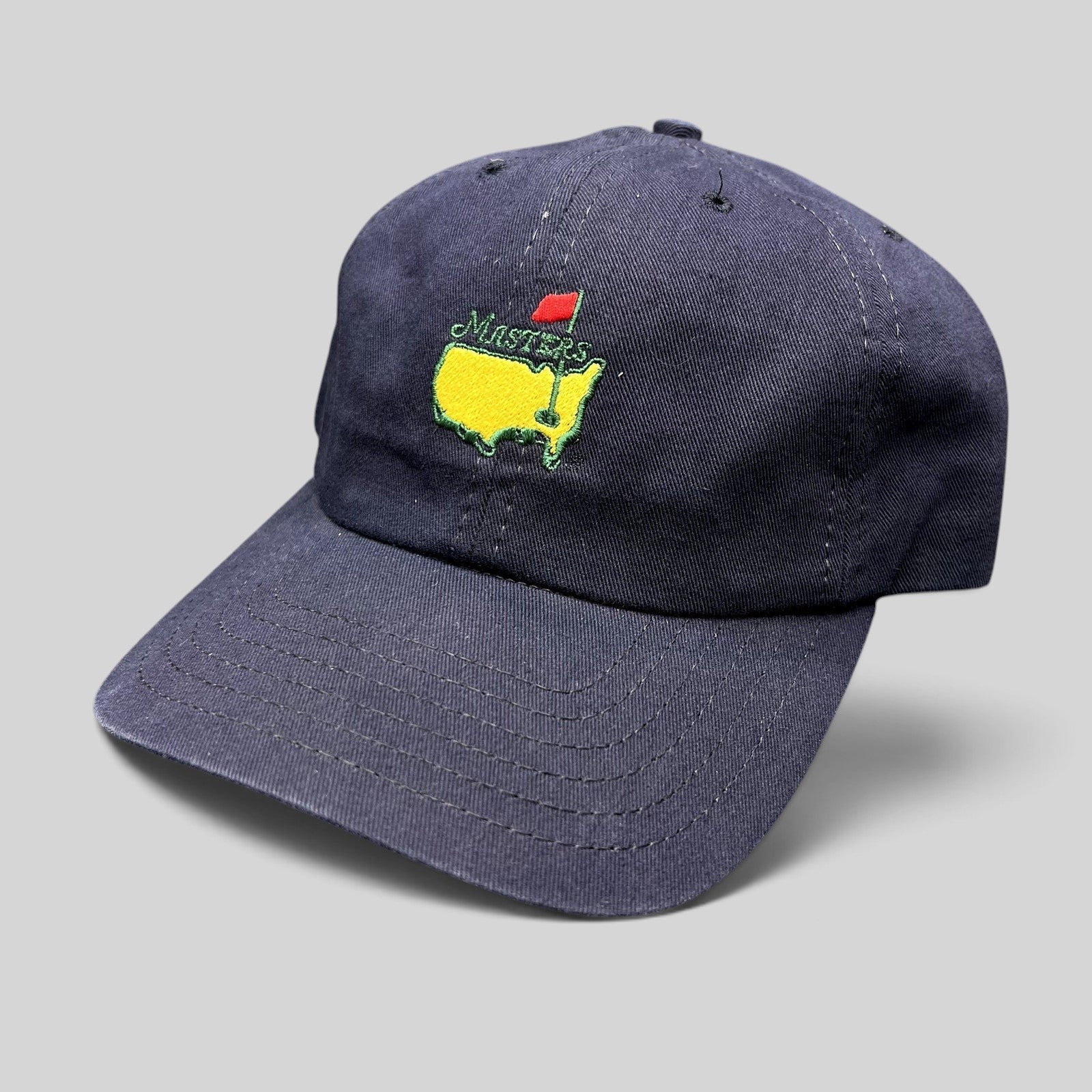 Raree Finds vintage navy blue American Needle Masters golf tournament strapback hat with embroidered USA map logo