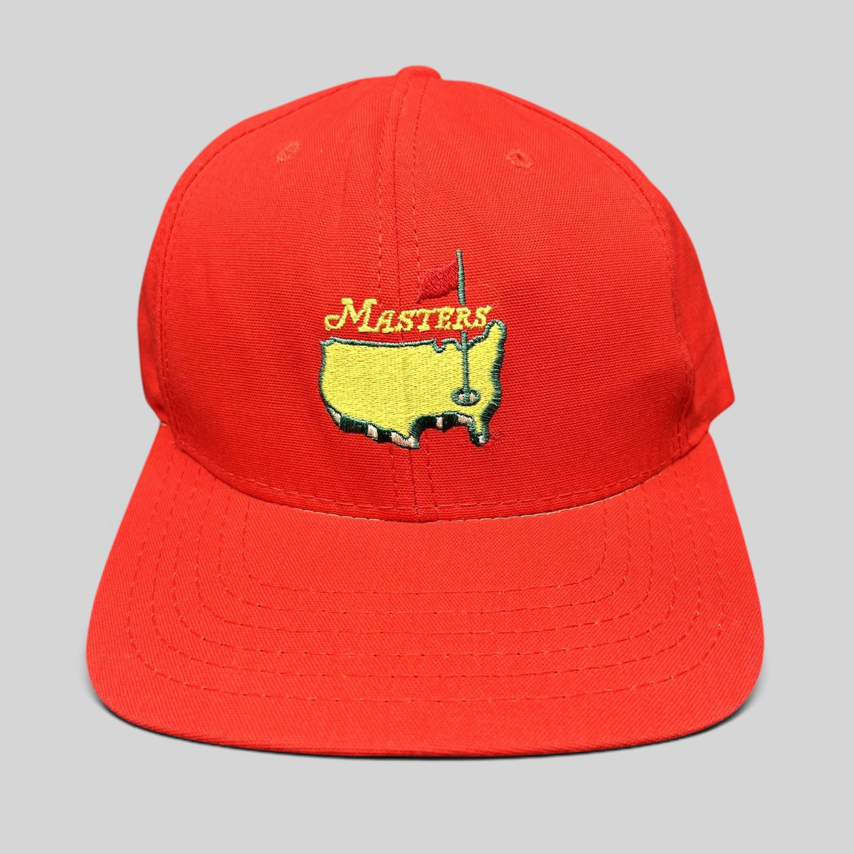 Raree Finds vintage American Needle Masters Augusta National red strapback golf hat with embroidered map logo