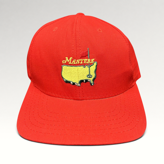 Raree Finds vintage American Needle Masters Augusta National red strapback golf hat with embroidered map logo