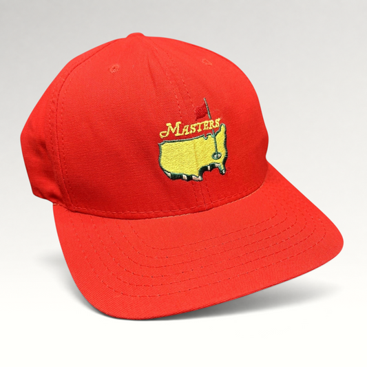 Raree Finds vintage red American Needle Masters Augusta National strapback golf hat with embroidered map logo