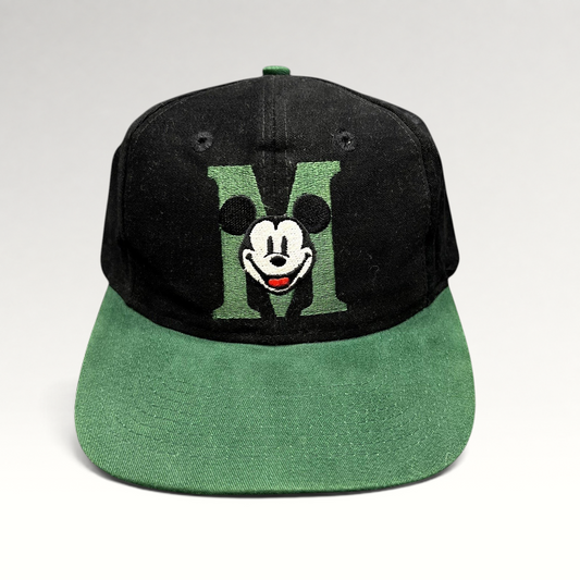 Raree Finds vintage 90s Disney Store black and green snapback hat with embroidered Mickey Mouse M logo