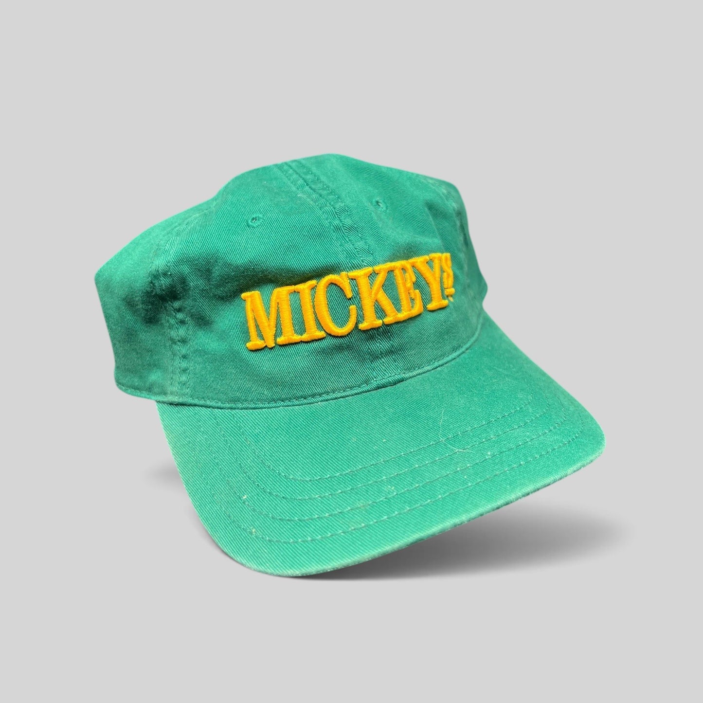 Raree Finds vintage 90s Mickey’s Malt Liquor emerald green cotton cap with raised gold embroidery on the front