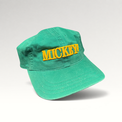 Raree Finds vintage 90s Mickey’s Malt Liquor emerald green cotton cap with raised gold embroidery on the front