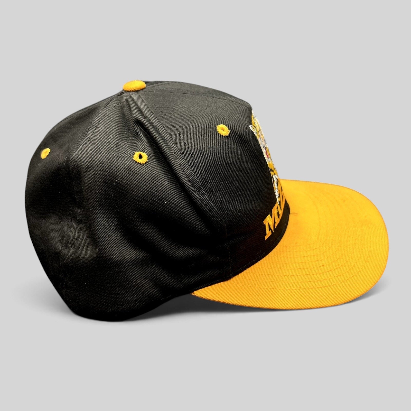 Raree Finds vintage University of Missouri Mizzou snapback hat in black and gold with embroidered tiger mascot