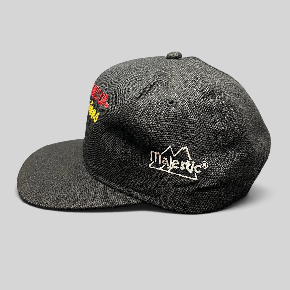 Raree Finds vintage 1996 DC United MLS Cup Champions black cotton snapback hat with side Majestic logo embroidery