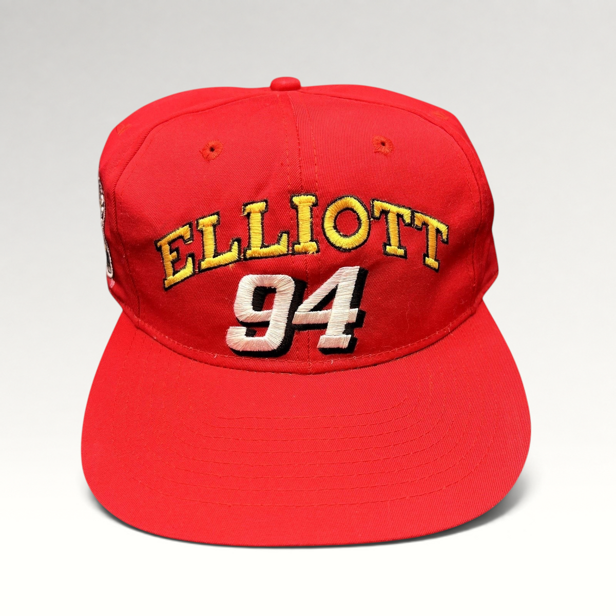 Raree Finds vintage 1995 Bill Elliott 94 McDonald’s NASCAR red snapback hat with yellow and white embroidery