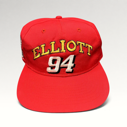 Raree Finds vintage 1995 Bill Elliott 94 McDonald’s NASCAR red snapback hat with yellow and white embroidery