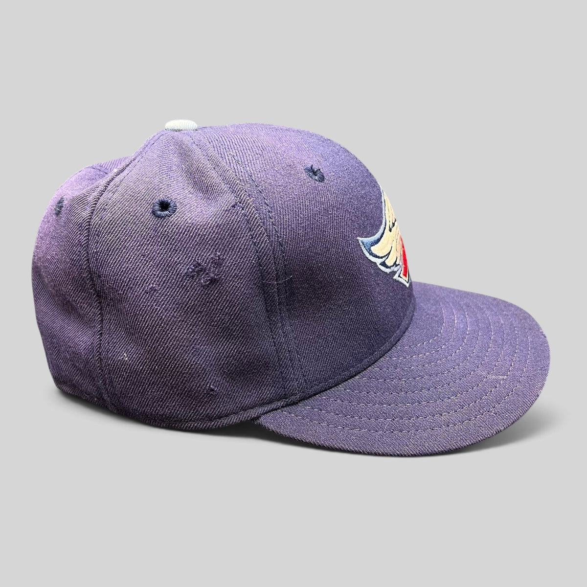 Raree Finds vintage navy wool New Era 59FIFTY Anaheim Angels fitted hat with embroidered winged A logo