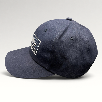 Raree Finds vintage navy blue cotton strapback hat featuring an embroidered Statendam Holland America cruise ship logo