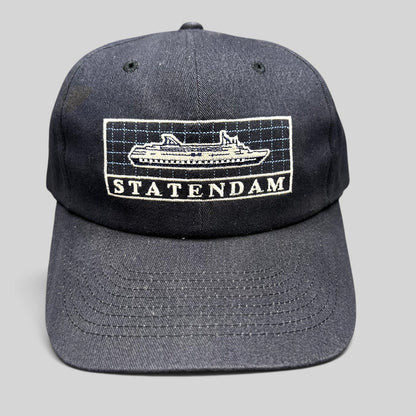 Raree Finds vintage navy blue cotton strapback hat featuring an embroidered Statendam Holland America cruise ship