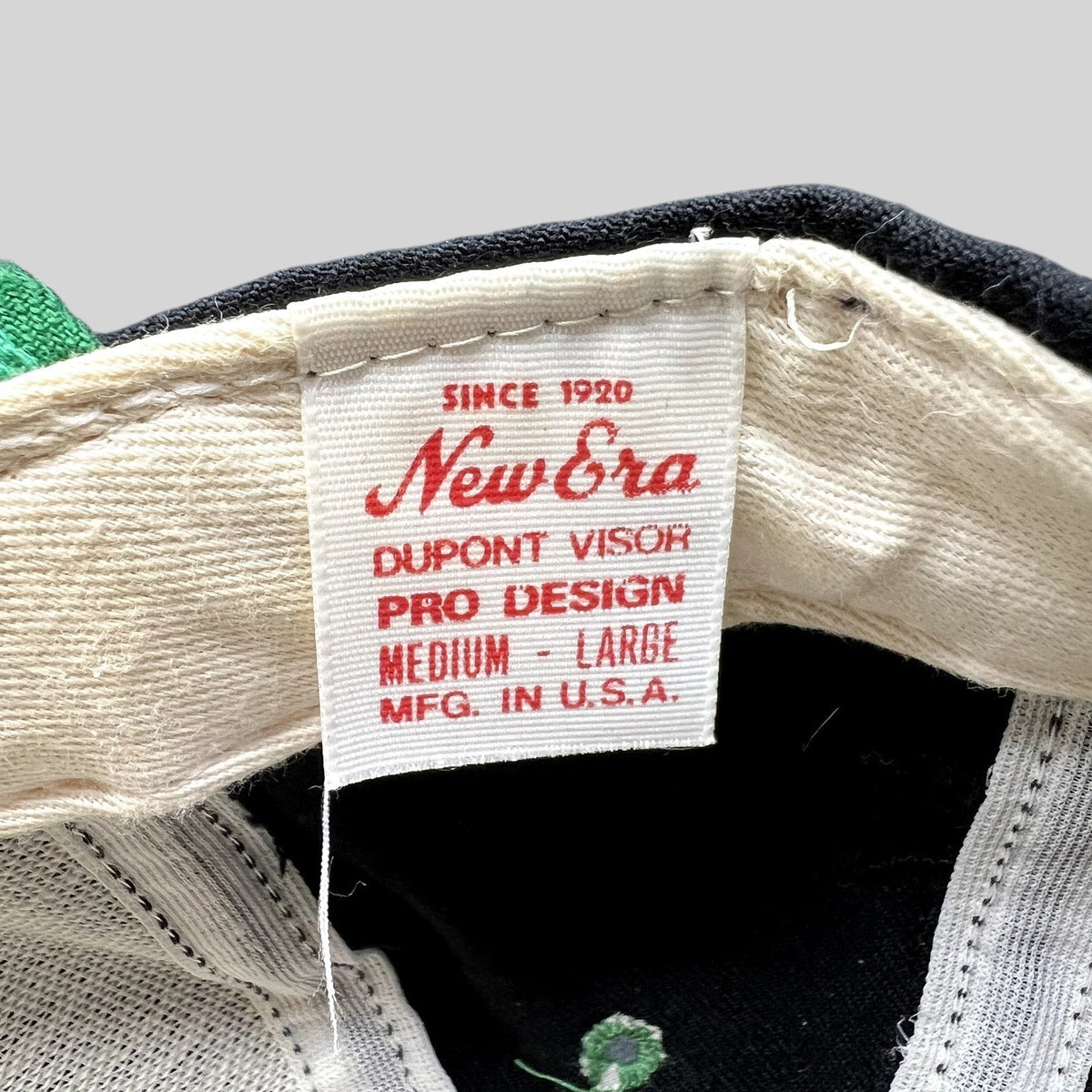 Raree Finds vintage New Era snapback hat interior tag featuring DuPont Visor Pro Design and Made in USA text