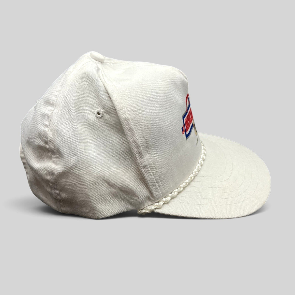 Raree Finds vintage 1989 NFL American Bowl San Francisco 49ers white snapback hat with braided rope and green undervisor