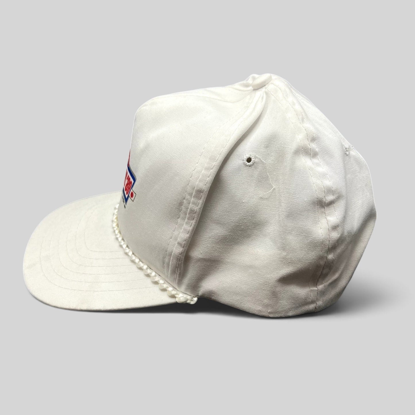 Raree Finds vintage 1989 NFL American Bowl San Francisco 49ers white snapback hat with braided rope detail