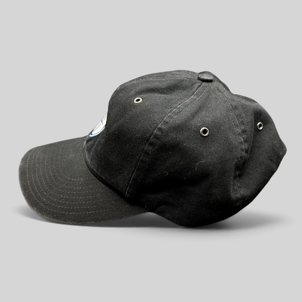 Raree Finds vintage black Nike soccer strapback hat with curved brim and embroidered shield crest logo