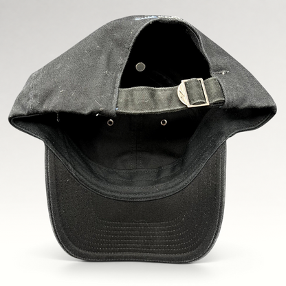 Raree Finds vintage black Nike soccer strapback hat featuring an adjustable metal buckle closure and curved brim.