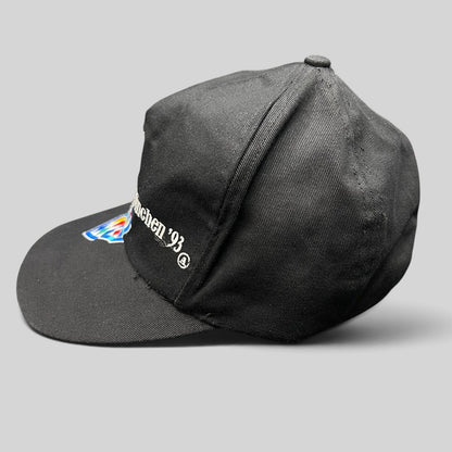 Raree Finds vintage 1993 Oktoberfest Munich black cotton strapback hat with colorful Bavarian embroidery