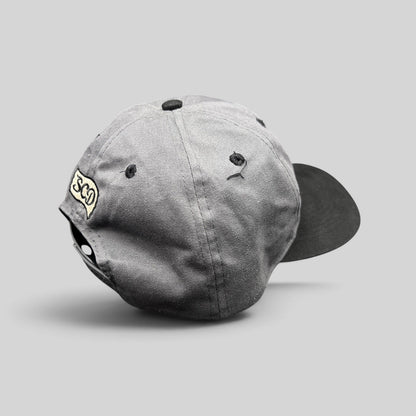 Raree Finds vintage Otto Cap snapback in gray and black cotton twill with SCD embroidery on the back