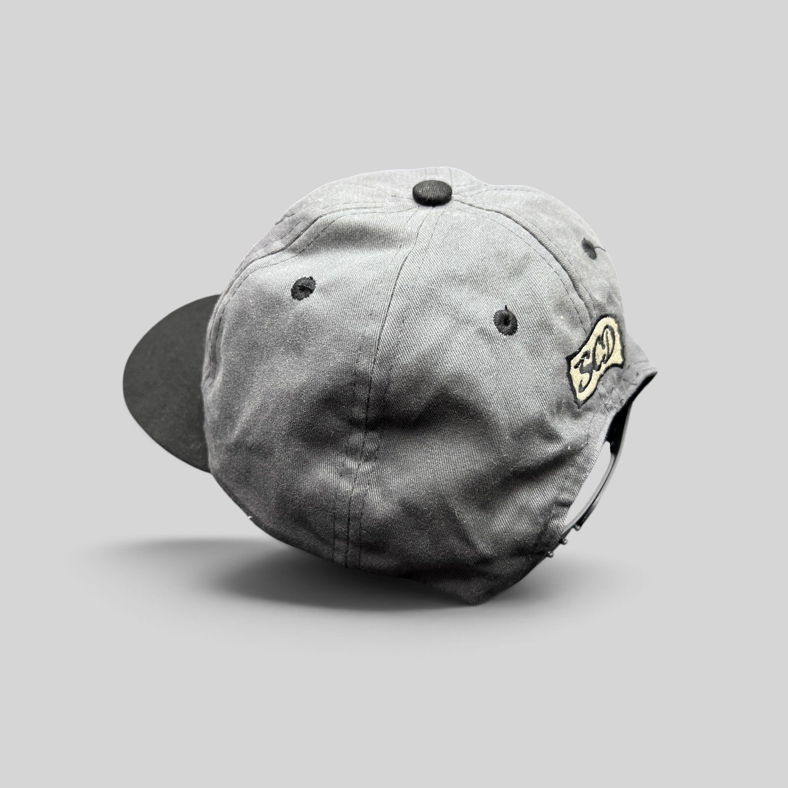 Raree Finds vintage Otto Cap snapback in gray cotton twill with black brim and SCD embroidery on the back panel