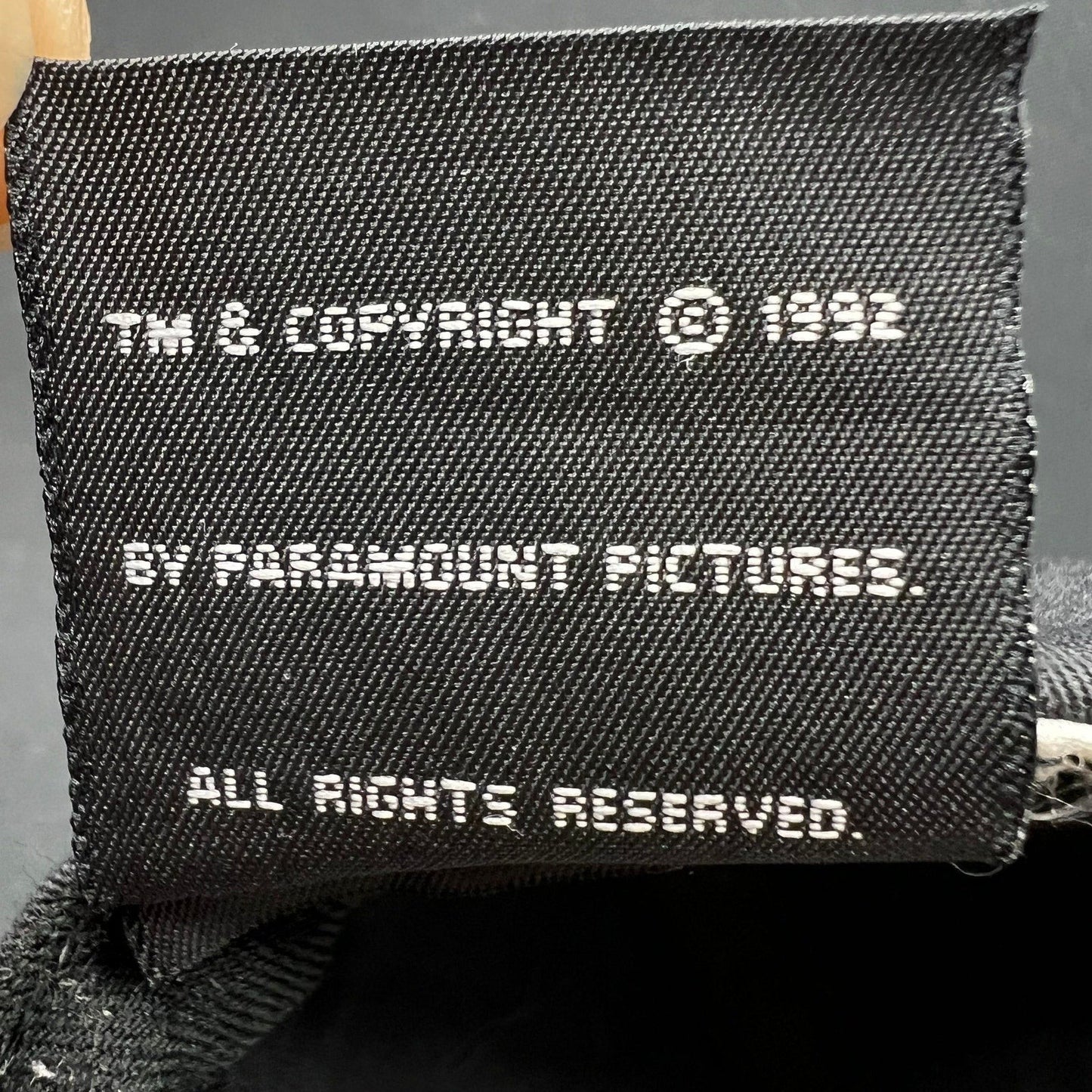Raree Finds vintage 1992 Paramount Pictures copyright tag from a Juice movie promo snapback hat