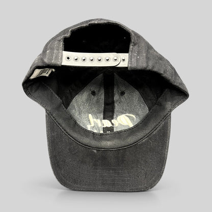 Raree Finds vintage black Pearl Vodka promotional snapback hat with adjustable plastic snap closure and curved brim