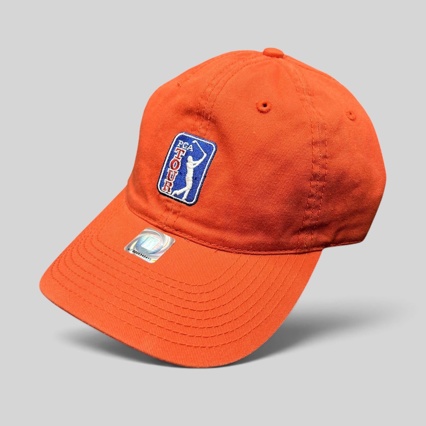 Raree Finds vintage red PGA Tour cotton strapback hat with embroidered golfer logo and official licensing sticker