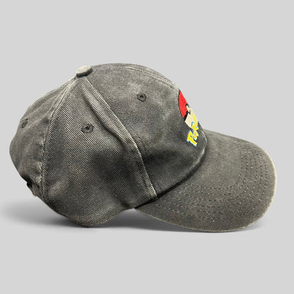 Raree Finds vintage black cotton twill Pokémon strapback hat with Poké Ball logo embroidery and faded finish.